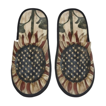 Balery USA Sunflower Flag Slient Indoor Furry Fleece Comfort House Shoes Soft Non-Slip Home Shoes Cotton slippers House Slippers-- Medium