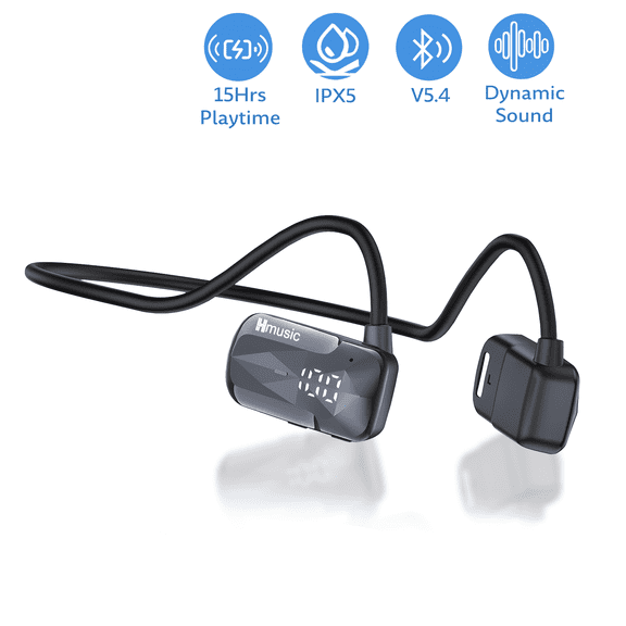 Hmusic Open Ear Sports Headphones, Air Conduction Bluetooth Headset with Mic, 15H Playtime IPX5 Sweatproof Workout Headphone for Running, Cycling, Gym
