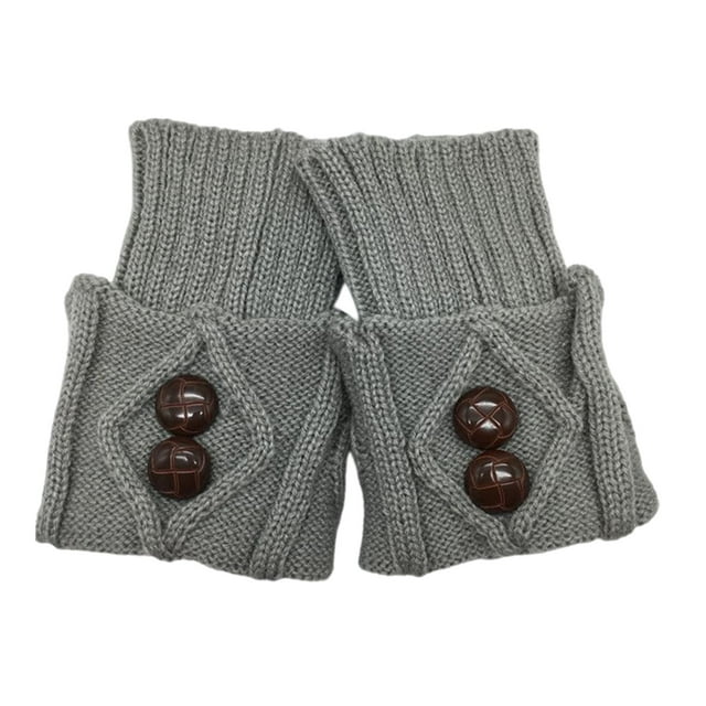 1Pairs Womens Boot Cuffs Knitted Slouch Button Design Slim Winter Warm Punk Boot light gray