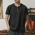 thumbnail image 2 of AHTJRT Mens Short Sleeve Henley Shirt Casual Fit Five Button Placket V Neck Casual Fashion Solid Color Short Sleeved Round Neck Button Hem Slit Top Black L, 2 of 9