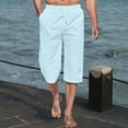 thumbnail image 5 of asjyhkr Mens Linen Capri Pants with Pockets Drawstring Elastic Waist Casual Beach Hiking Outdoor Pants, 5 of 5
