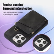 for iPhone 15 Pro Max Wallet Case Crossbody Strap, Zipper Phone Case with Card Holder Wrist Strap Purse Cover with Kickstand Compatible with iPhone 15 Pro Max (6.7 inch, 2023) - Black