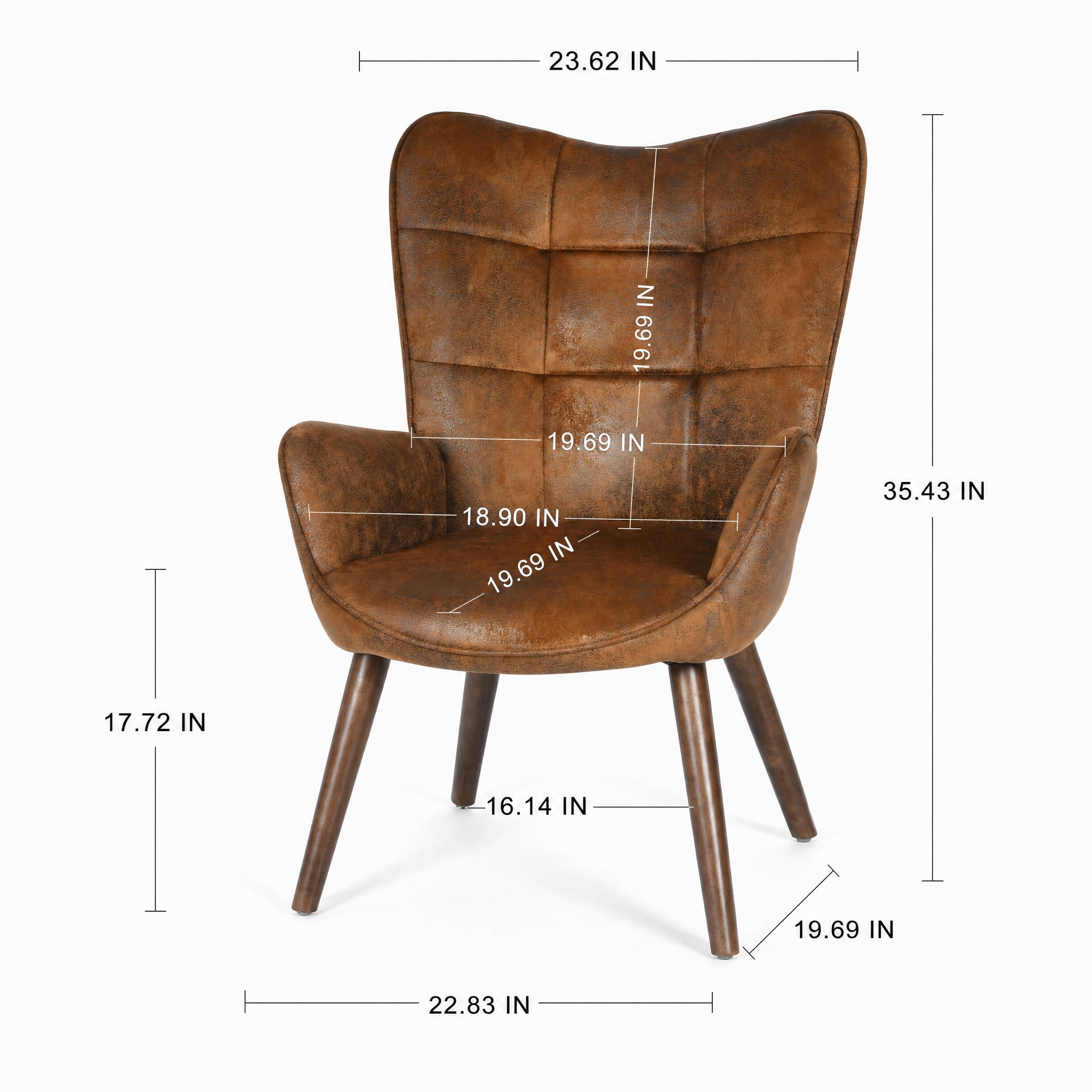 Homy Casa Brown Accent Chair, Faux Leather Wingback Armchair with Wood Legs for Lounge