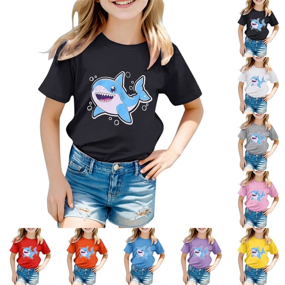 RTKFRFLM Girls Ocean Life Graphic Tee Cute Sea Animal Printed Short Sleeve T-Shirt Top Kids Summer Beach Fashion Clothes Soft Cotton Marine Print Shirt Trendy Toddler Girls Top