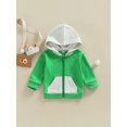 thumbnail image 2 of Eyicmarn Toddler Girl Boy Casual Hooded Jacket, Contrast Color Long Sleeve Zipper Closure Coat with Front Pockets, 2 of 8