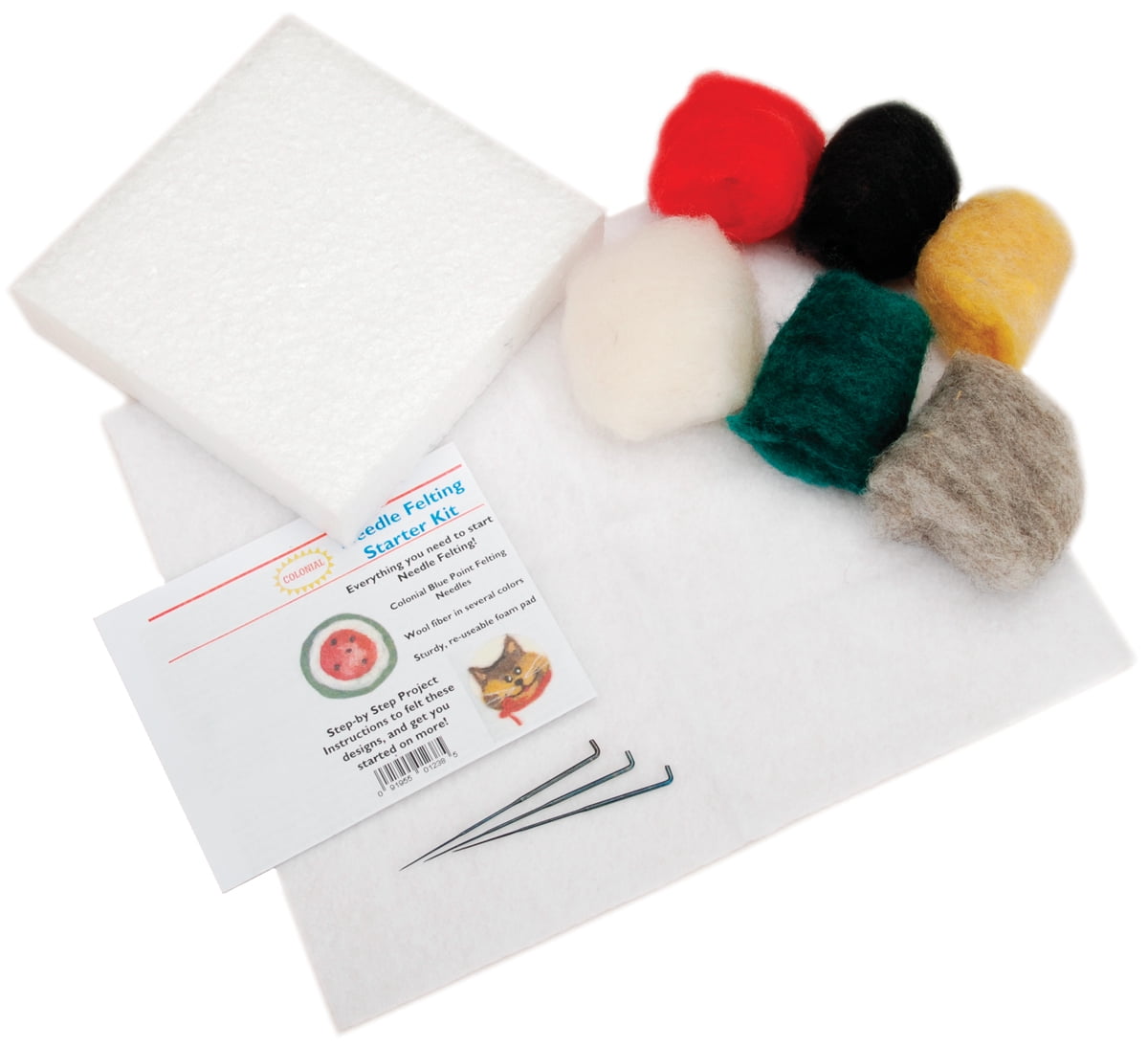 6 ROLLS BLACK FOAM BLOCK NEEDLE FELTING WOOL NEEDLE STARTER KIT DELUX NEW WHITE