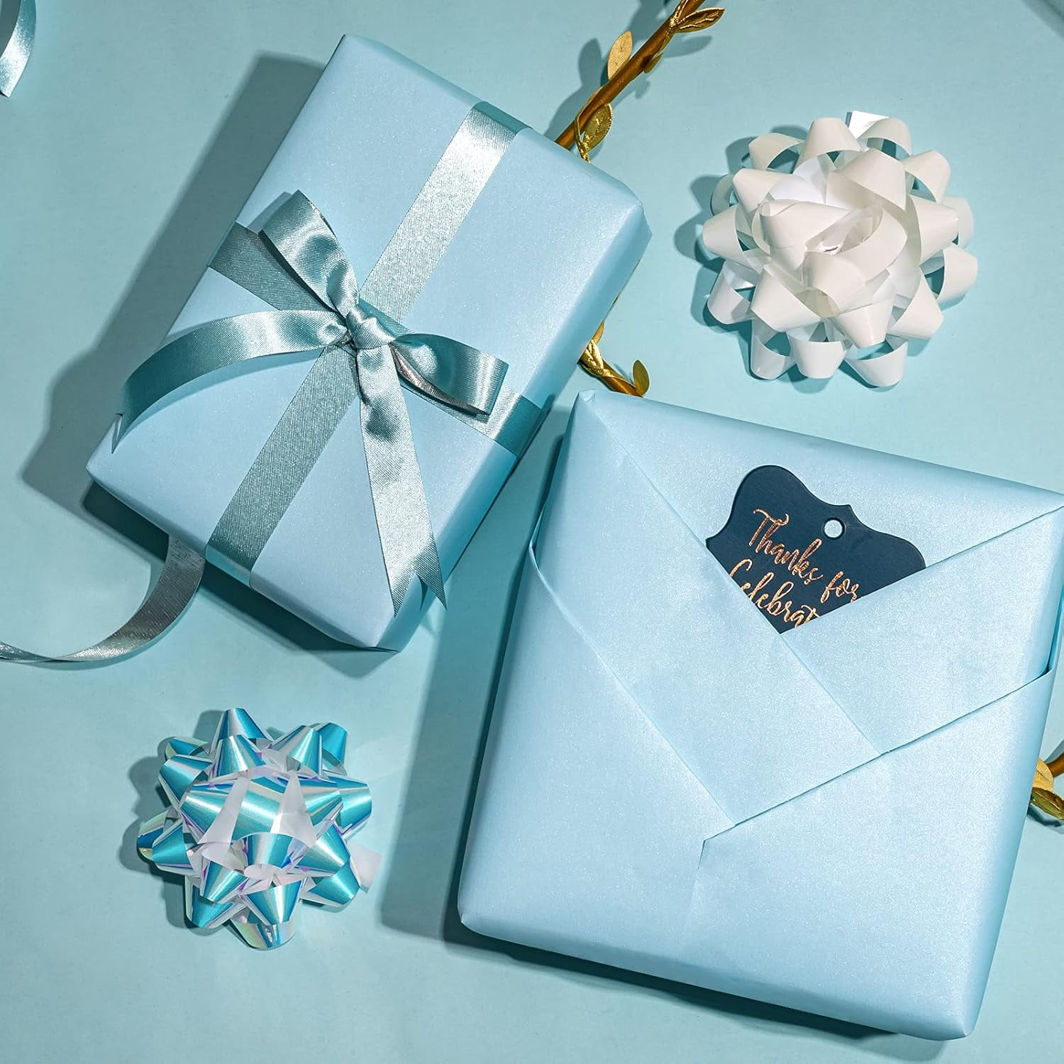 PrimeCook Shop Blue Matte Wrapping Paper - Solid Color Pearly - lustre Paper Perfect for Wedding, Birthday, Christmas, Baby Shower -17 Inches X 32.8 Feet