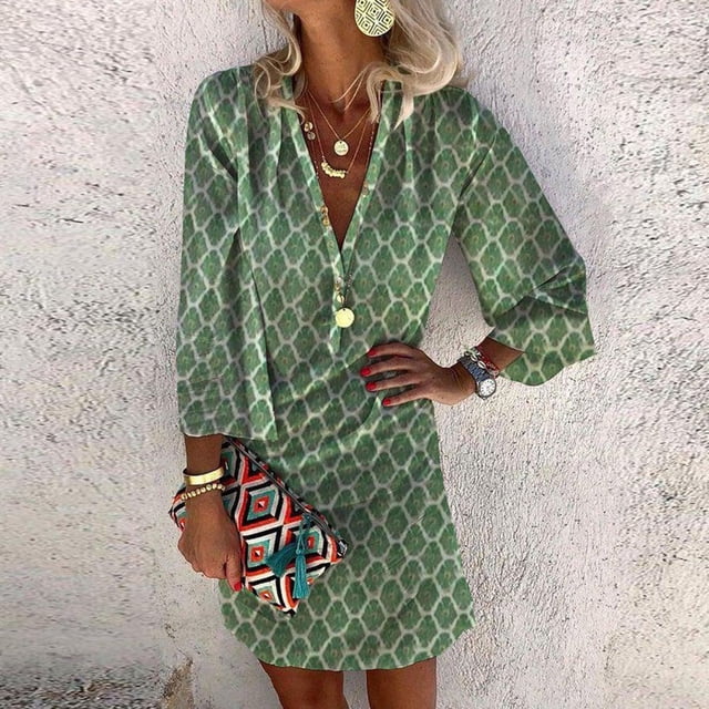 Rbaofujie Aguichant Décontracté Col en V Manches Courtes 3/4 Manches Courtes Imprimé Floral Robe Droite Mini Robe Robe pour Femmes Offres 2022 Liquidation