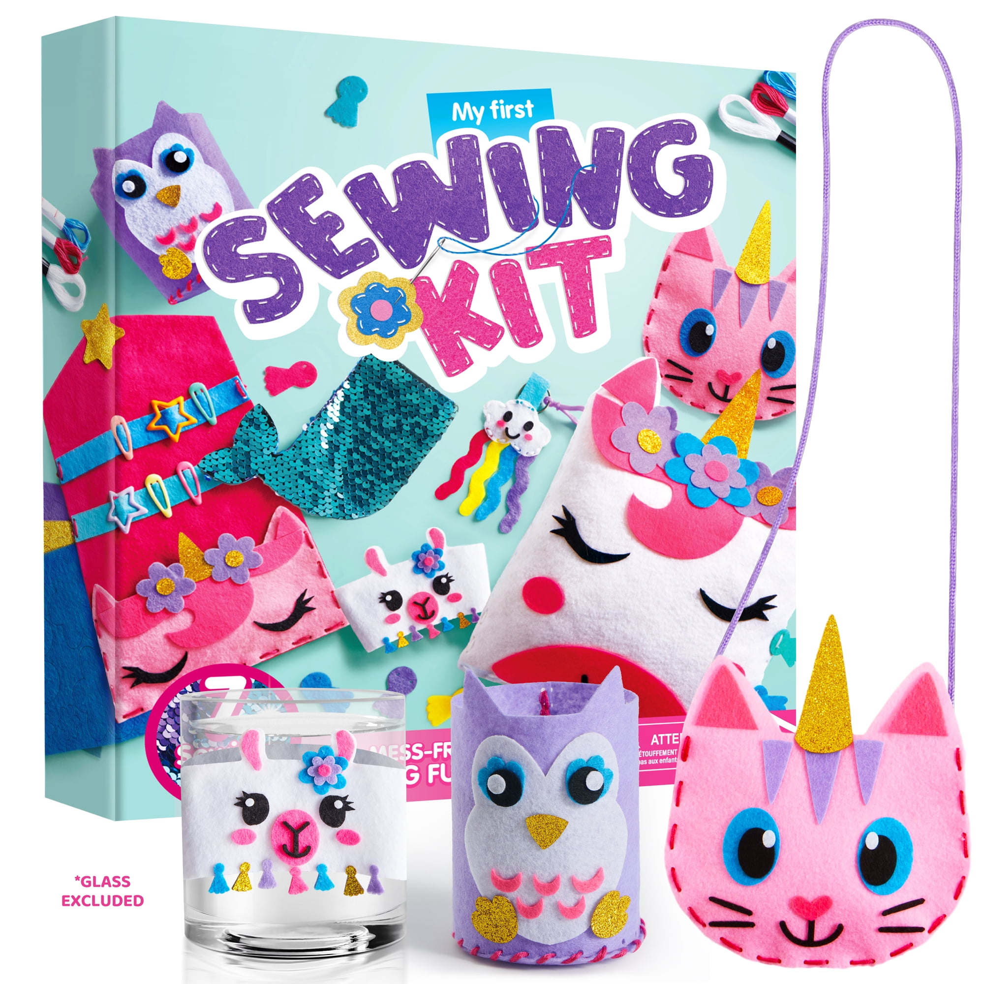Joyfy 7 Sewing Projects Felt Sewing Kit for Kids, Animal Arts and Crafts of Magical Unicorn Pillow and Enchanting Mermaid Card Holder, Birthday Gift for Girls Aged 6+