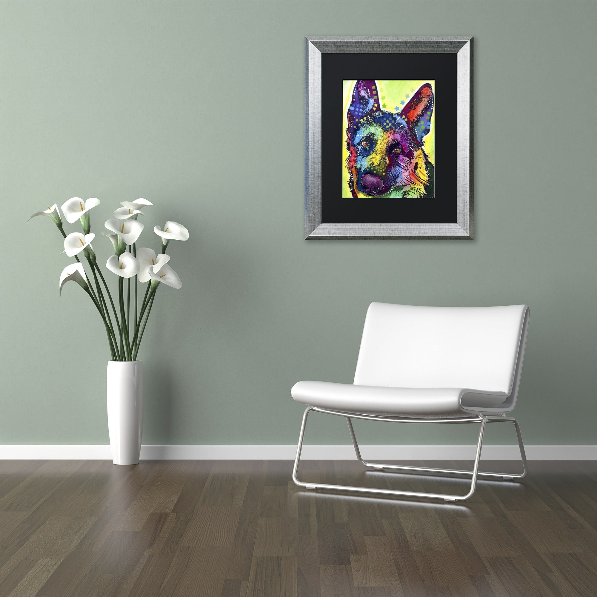 Dean Russo 'German Shepherd' Black Matted Framed Art