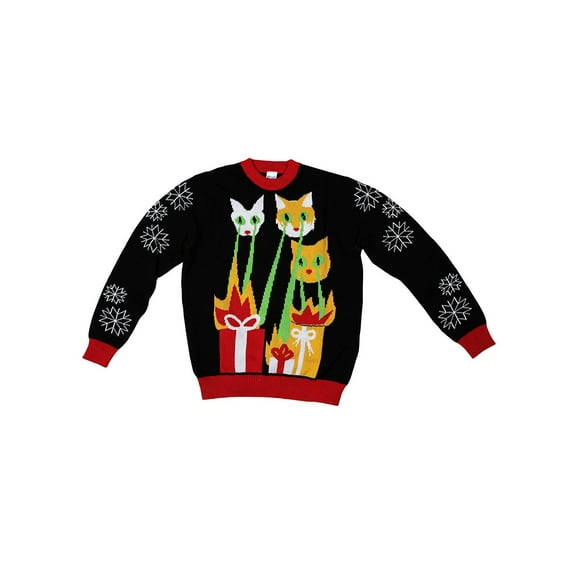 Laser Cat-Zillas Ugly Christmas SweateR Black 2X-Large
