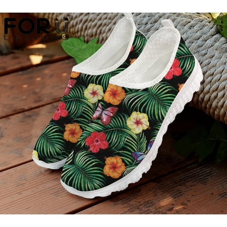 

FORUDESIGNS Polynesian Hibiscus Flower Pattern Women s Loafers Ultralight Flat Air Mesh Shoes Ladies Slip-on Sneakers Footwear