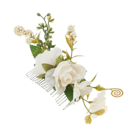 Unique Bargains 1 Pc Women's Durable Simulated Flowers Hair Clip Comb for Parties White Polyester Fabric Iron