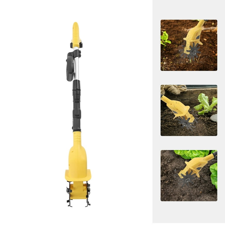  Cordless Tiller Cultivator, 20V 250RPM Electric Tiller, 6.7-in  Wide & 4-in Depth Garden Cultivator, Electric Rototiller w/Battery Power  Cord Telescopic Rod for Lawn,Yard,Soil Cultivation (US Stock) : Patio, Lawn  