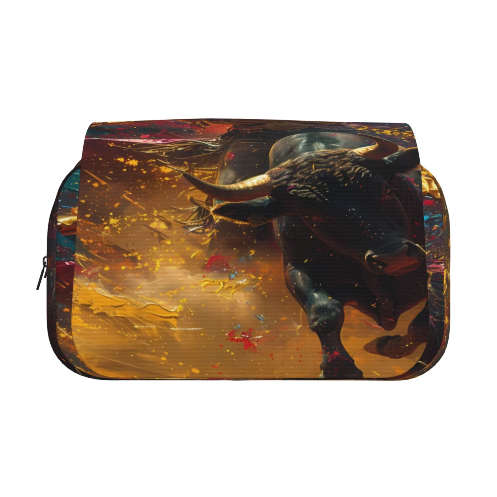 Rateoe Colorful Bull Western Man Pattern Double Clamshell Pen Case, Storage Organizer with Two Zipper Compartments– Holds Up to 50 Pencils & Pens