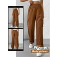 thumbnail image 7 of QAFOPEH Women Corduroy Elastic Waist Pocket Spliced Solid Color Long Pants, 7 of 7