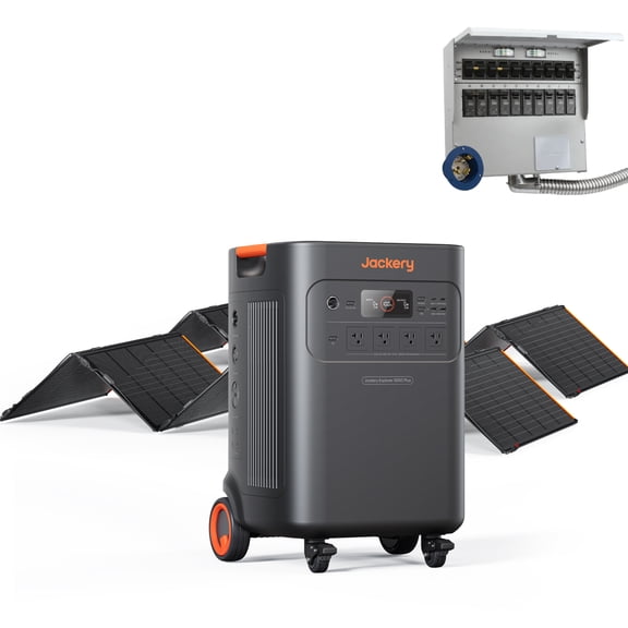 Jackery Solar Generator 5000 Plus Portable Power Station with 2×500WX Solar Panels and  Transfer Switch, 5040Wh Power Station, 7200W AC Output  for Residential Use and Emergency Power Backup