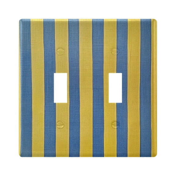 Blue-yellow Vertical Stripes Light Switch Cover Electrical Outlet Cover Replaceable Wall Plates 2-Gang
