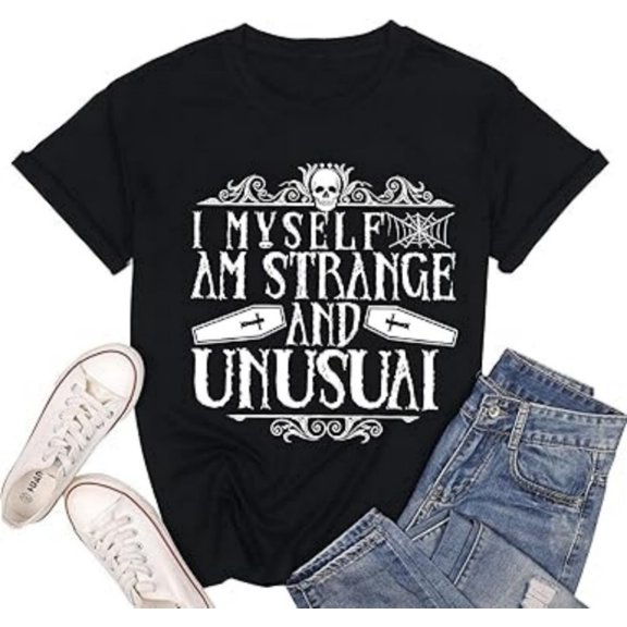 I Myself am Strange And Unusuai Print Halloween Short Sleeve Shirt for Women