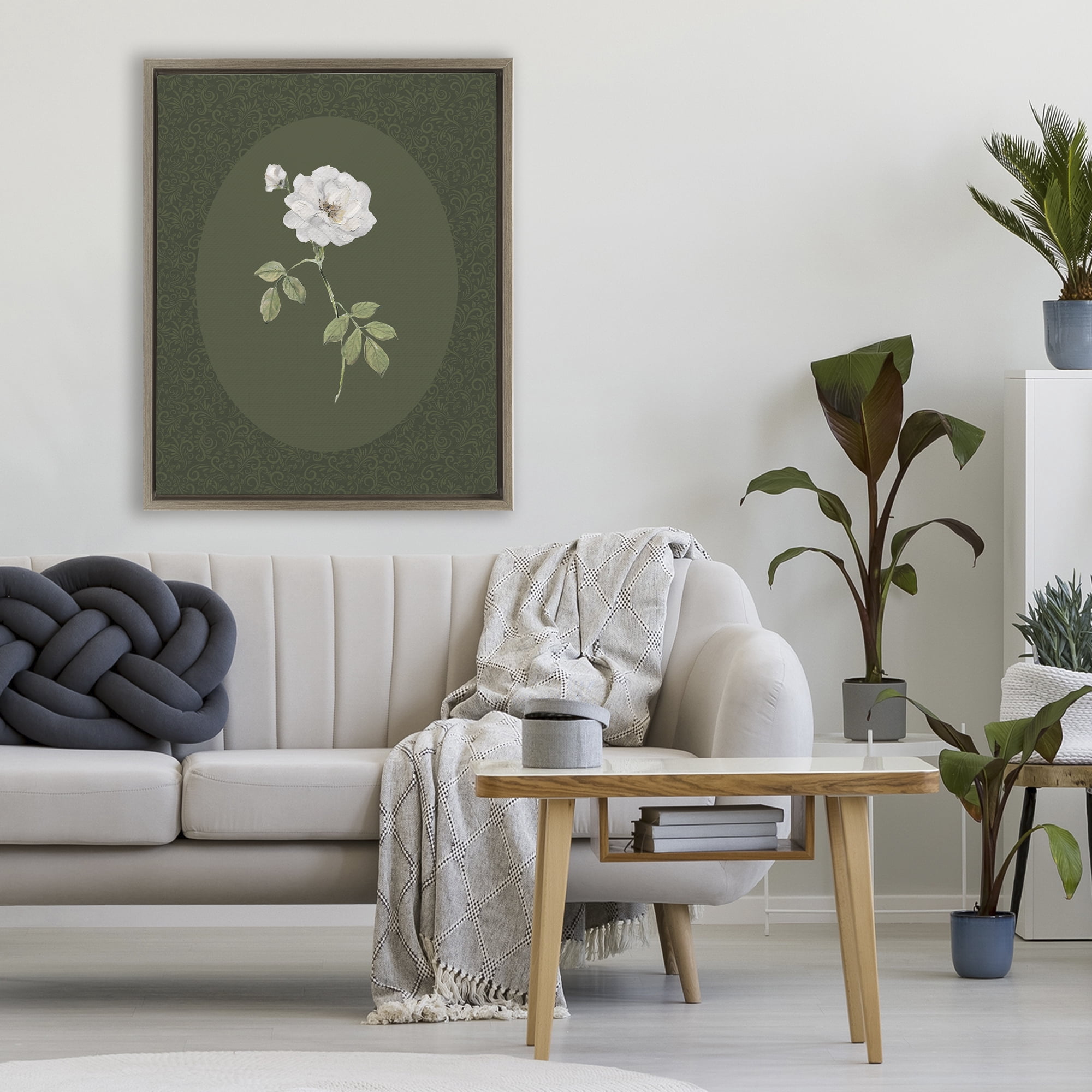 Stupell Industries White Rose on Emerald Brown Framed Floater Canvas Wall Art, design by Sally Swatland