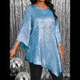 thumbnail image 4 of Blusa Holgada con Cuello Redondo y Mangas de Puntos, Dobladillo Irregular, Talla Grande 2025 para Mujer Azul XXXL, 4 of 8