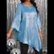 thumbnail image 4 of Blusa Holgada con Cuello Redondo y Mangas de Puntos, Dobladillo Irregular, Talla Grande 2025 para Mujer Azul XXXL, 4 of 8