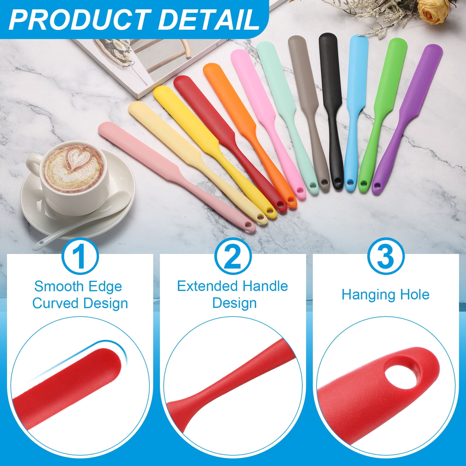 Unique Bargains Silicone Heat-Resistant Spatula Orange Blue Pink Brown Red Black