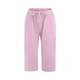 thumbnail image 3 of Caveitl Capris For Women Casual Summer,Fashion Women Summer Casual Loose Pockest Elastic Waist Solid Trousers Capris Pants Pink,M, 3 of 8