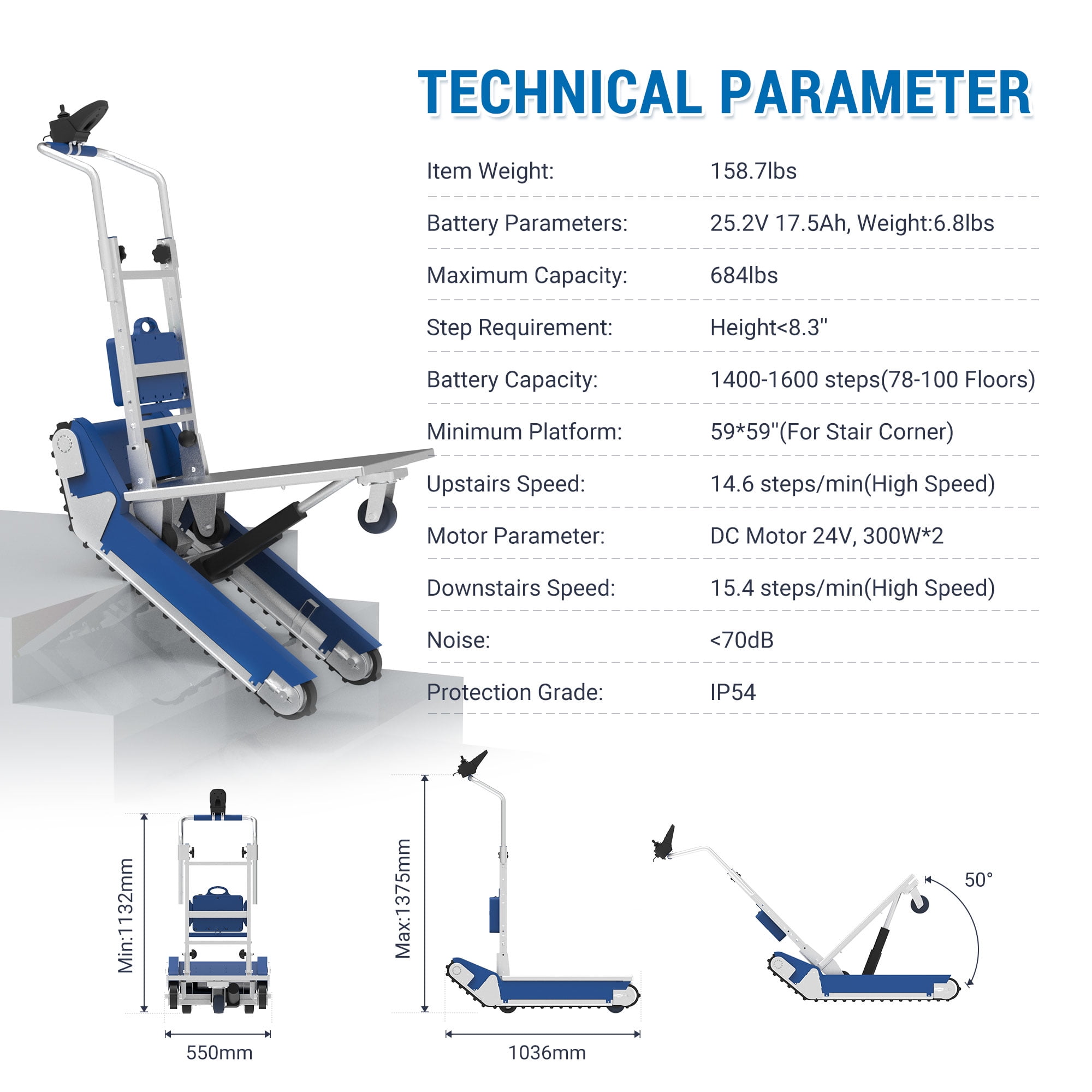 Powered Track Stair Climbing Hand Truck,684 LBS Load Capacity,XSTO Heavy Duty Stair Crawler Dolly with Seperate Track Control (CT310)