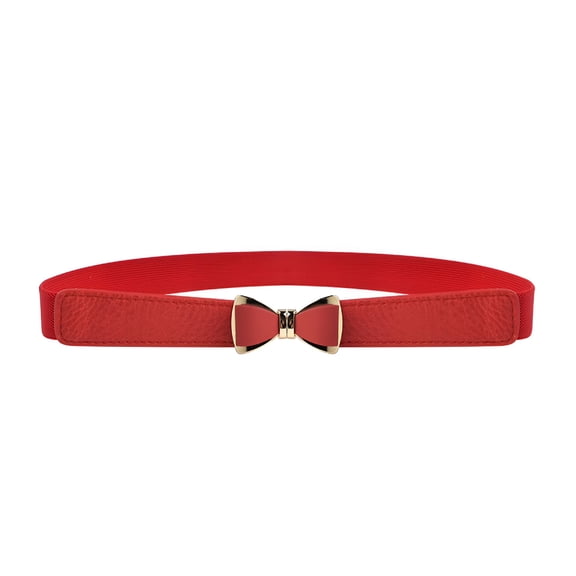 TELOLY Women'S 1" Wide Bow Skinny Elastic Stretchy Belt Red