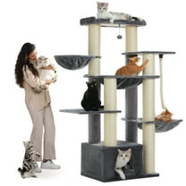 PEQULTI 67" Maine Coon Cat Tree Large Cat Tower for Indoor Cats with 8 Thick Scratching Post Gray