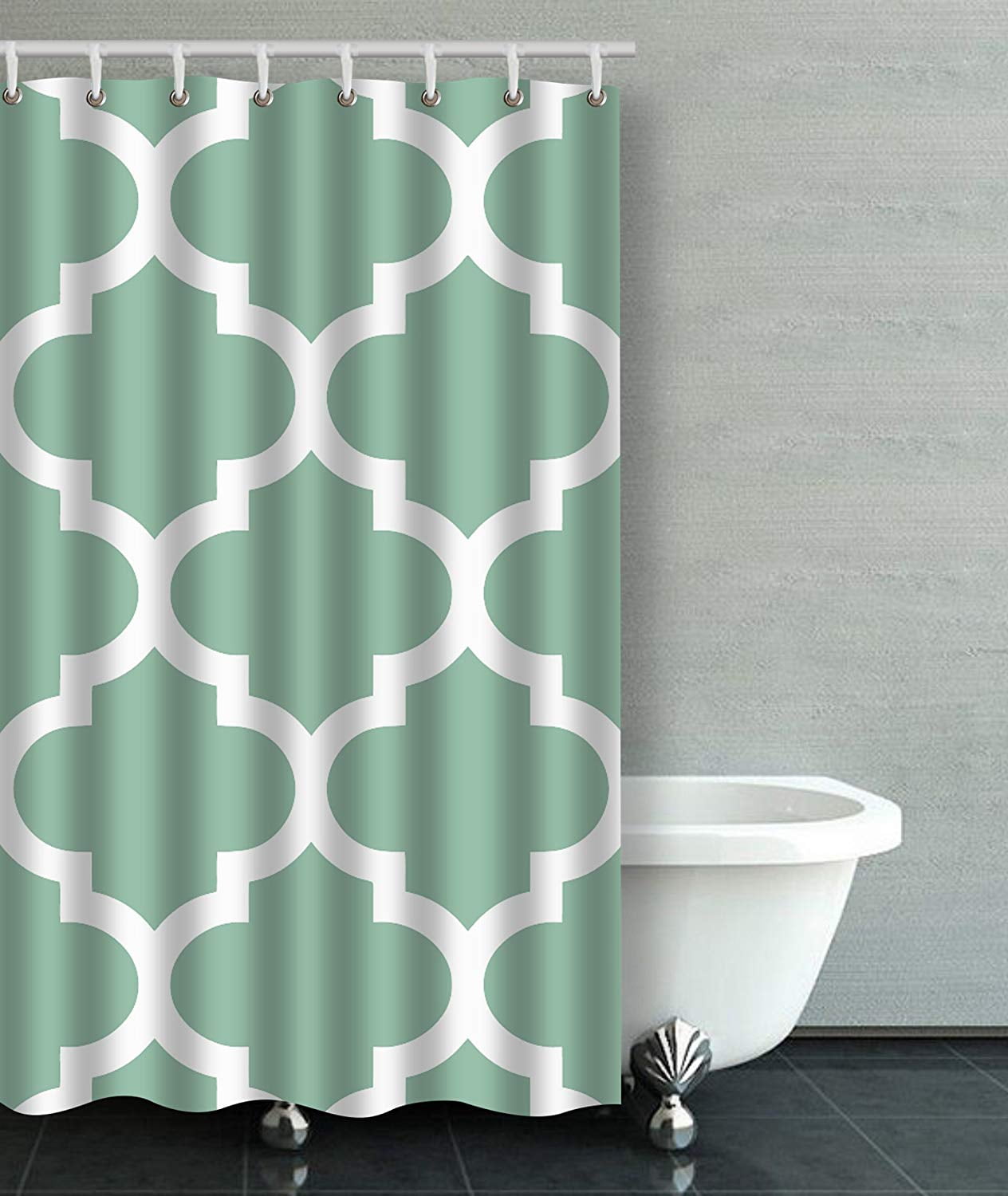 BPBOP Moroccan Quatrefoil In Grayed Jade Green Bathroom Shower Curtain
