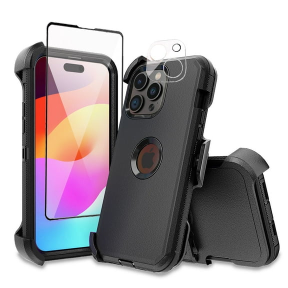TASHHAR for iPhone 15 Case with Screen and Lens Protector and Belt Clip Holster Military Grade Heavy Duty 3 in 1 Shockproof Armor iPhone 15 6.1 inch 2023 Phone - Dark Blue+Blue