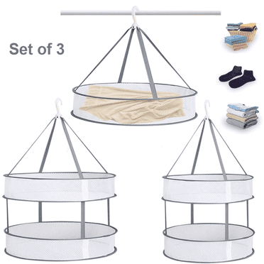 Sweater Drying Rack Set,2 Pcs 2-Tier & 1 Pc 1-Tier Folded Mesh Clothes Hanging Dryer for Drying Underwear,Towels,Hats,Scarves,Various Clothes,Indoor,Outdoor