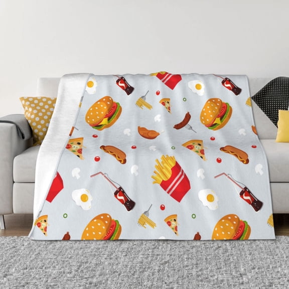 Throw Blanket for Couch - Hot Dog Coke Hamburger Pizza Soft Comfy Lightweight Cozy Warm Throw Blanket, Fuzzy Plush Flannel Blanket & Throws for Sofa and Bed All Season