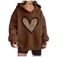 thumbnail image 2 of Homenesgenics Hoodies for Women Graphic Design Womens Hoodies Fashion Women's Casual Loose Print Blouses V-Neck Long Sleeved Hooded Sweatshirt Brown L, 2 of 4