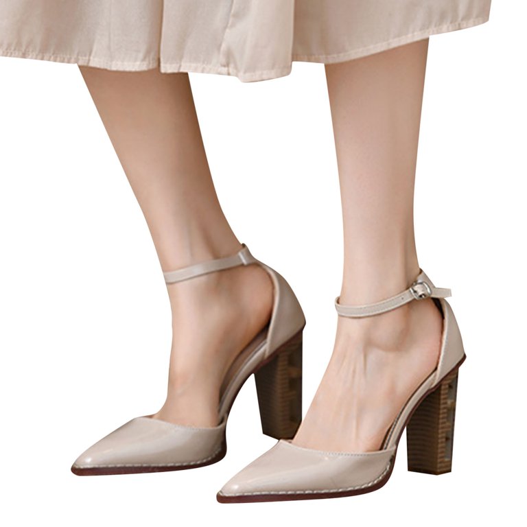 Golden Cream High Heels NOKIO Women Casual Shoes Fashion Retro Solid Color  Thick Heel Wood Grain Comfortable High Heel Shoes Women's Dress Shoes Low  Block Heels Comfortable Chunky Closed Toe Ankle ...