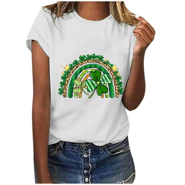 QIPOPIQ T-Shirts à Manches Courtes pour Femmes à Col Rond T-Shirts de la Saint-Patrick T-Shirt pour Dames T-Shirt Shamrock T-Shirt Vert T-Shirts de la Saint-Patrick T-Shirts Amples Léopard T-Shirts de Fête T-Shirts Graphiques Aubaines