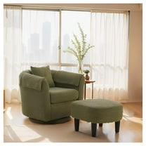 Swivel Accent Chair with Ottoman Set, Modern Chenille Armchair with Removable Back Pillow & 2 Armrest Covers for Living Room, Bedroom, Office, Green