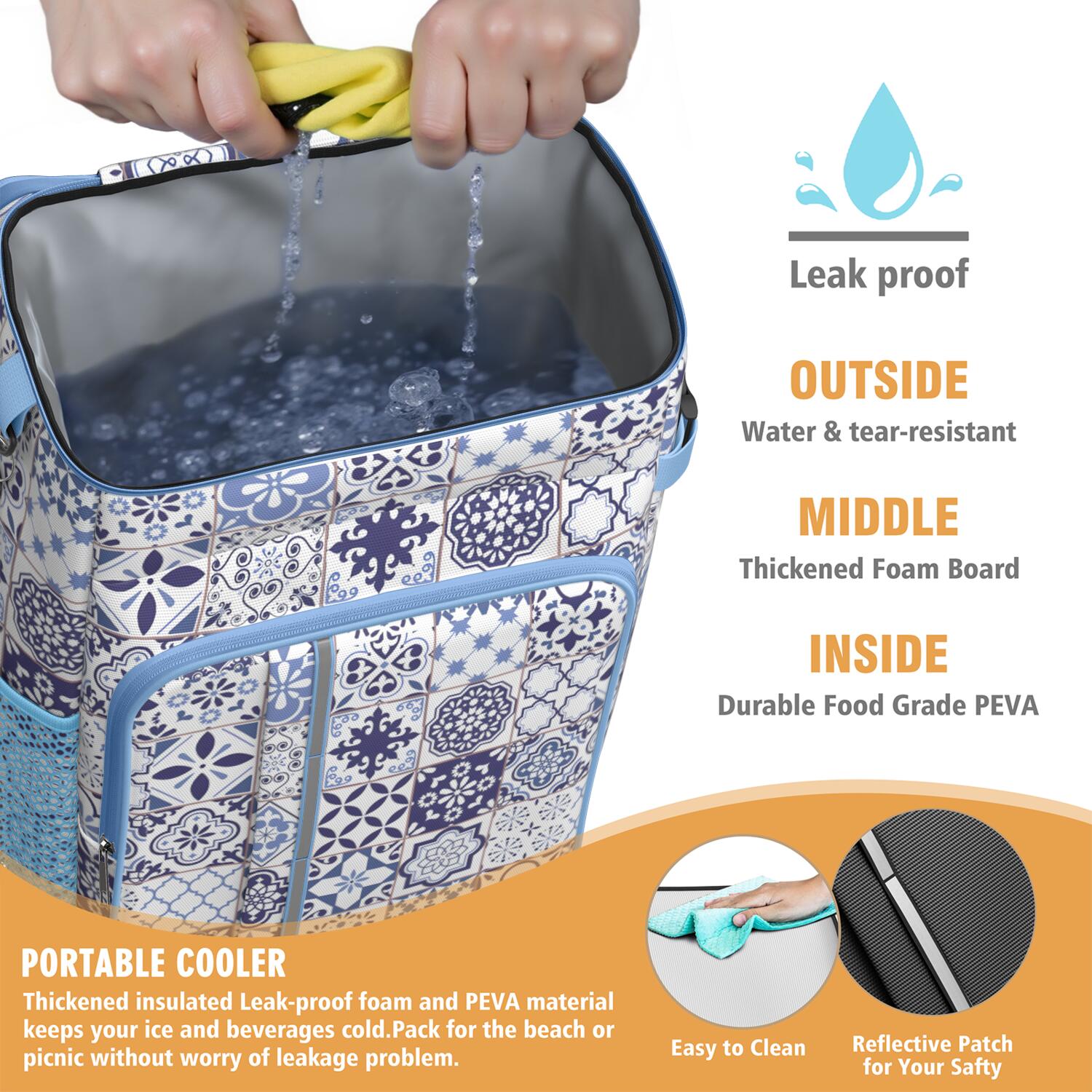 Travel Cooler Bag - Boho Bohemia Flower Camping Beer Cooler Backpack with Bottle Opener- Waterproof Insulated Picnic Backpacks - Cooler Bag for Beach