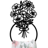 Bouquets Metal Towel Ring Daisy Flowers Hand Towel Holder Round French Floral Towel Hangers Black Bathroom Towel Rack Wall Mounted for Kitchen Bath Home Laundry Room Decors Gifts