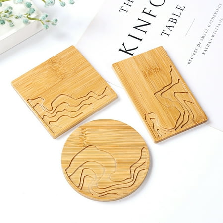 

GROFRY Bamboo Coaster Handmade Wave Pattern Resin Art Crafts Bamboo Round Cup Mat for Drink