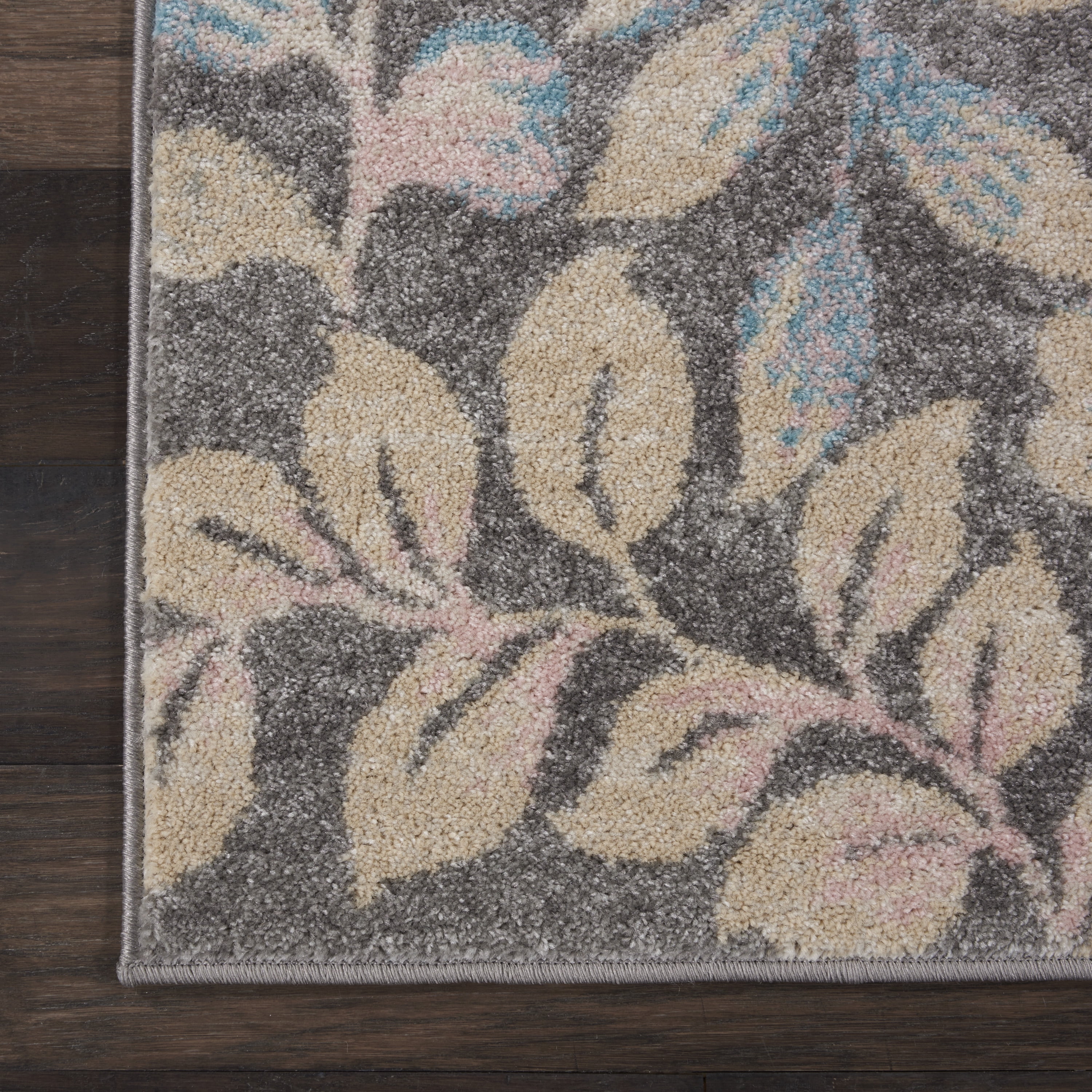 Serene Contemporary Botanical Grey/Beige 2'3" x 7'3" Area Rug, (2' x 7')