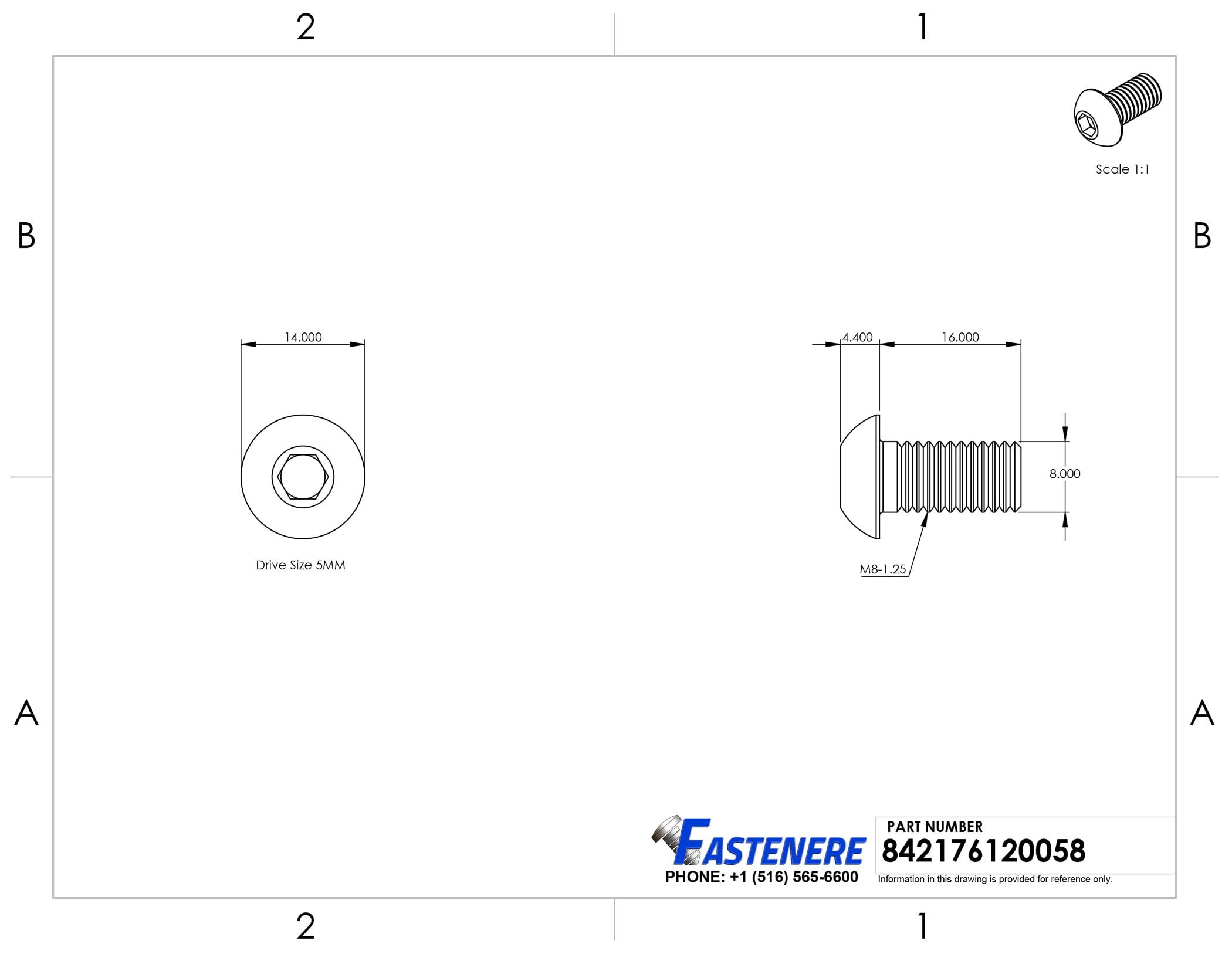Fastenere Button Head Socket Cap Screws - M8-1.25 x 16MM (250-pack) Stainless Steel 18-8, Full Thread, Plain Finish, Flat Point, ISO 7380 Metric Screw Set, Easy to Install w/ Allen Hex Socket Drive