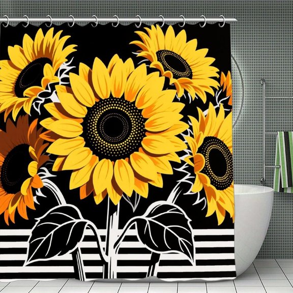 Stylish Sunflowers Print Shower Curtain,Modern Fabric Waterproof Shower Curtain Set with Hooks 70.8×70.8Inch (180×180cm)