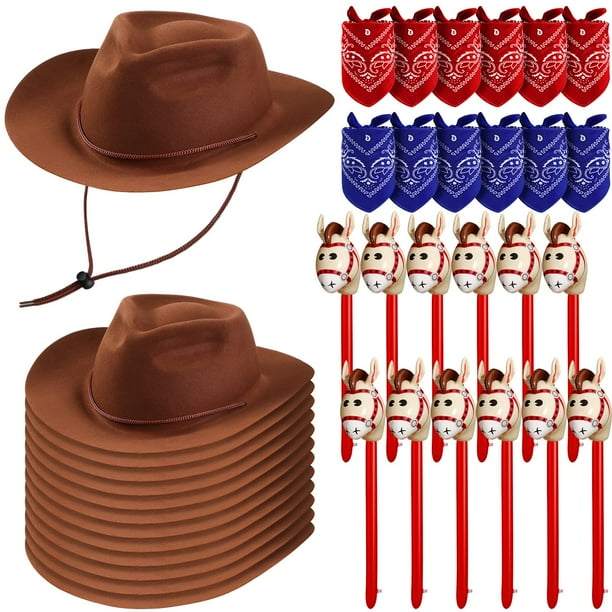 Set de disfraz de vaquero de Xtinmee con sombreros, pañuelos y caballos
