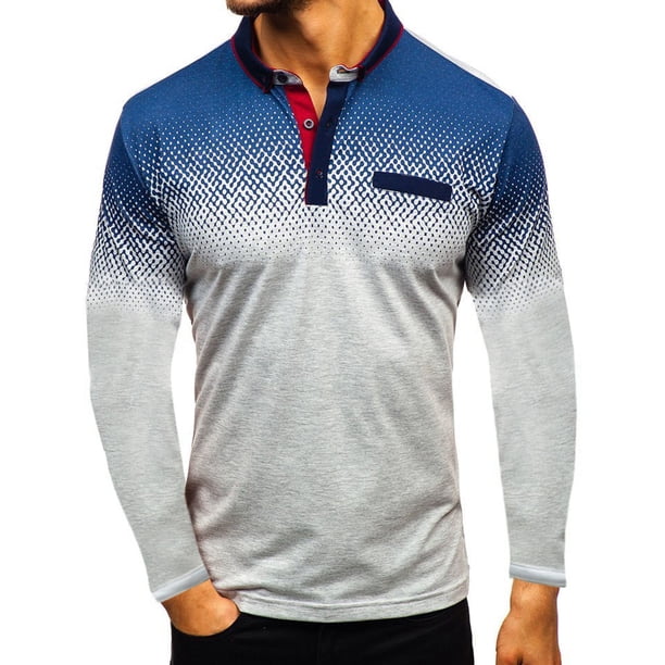 Blusa de manga larga con estampado de ocio de negocios degradado de primavera para hombre Pompotops oipoqjl27986
