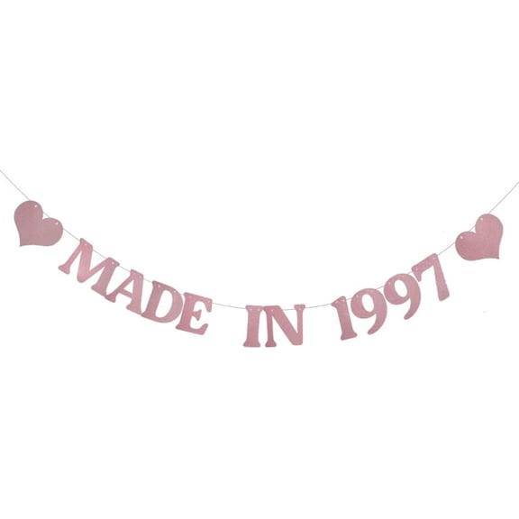 Rose Gold Made in 1997 Banner,Pre-Strung,Funny 27th Birthday Party Decorations,Made In 1997