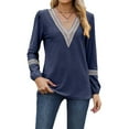 thumbnail image 5 of Npasoilc Tops for Women Trendy Jacquard Long Sleeve Elastic Cuff Lace Patchwork V-Neck Lightweight Breathable Blouse Solid Color Casual Loose T-Shirts, 5 of 6