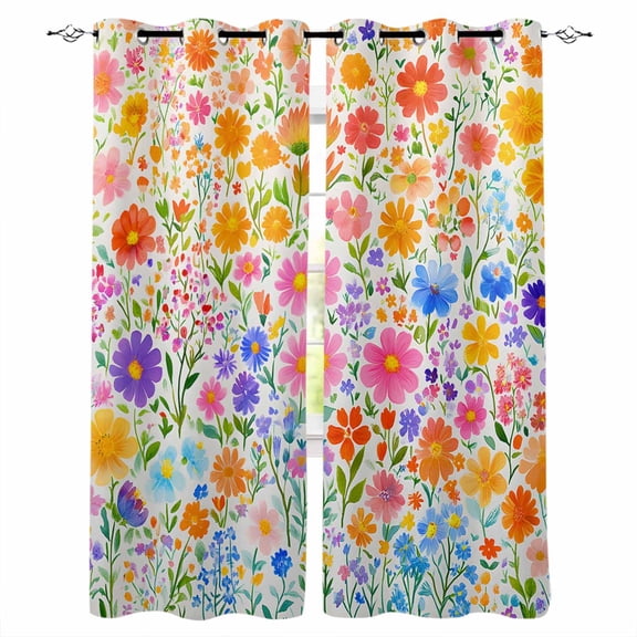 Spring Floral Blackout Curtains 39 Inches Long,Thermal Insualted Grommet Curtains & Drapes,Pastoral Colorful Botanical Summer Room Darking Curtains for Living Room Bedroom 2 Panels 27.5"W x39"L